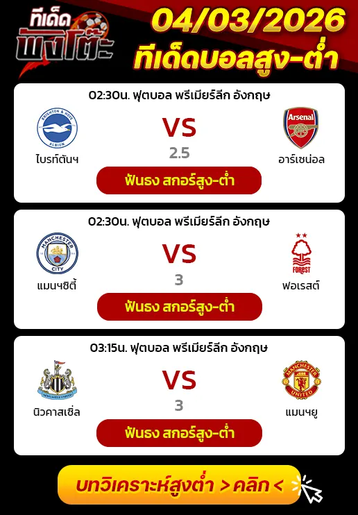 ทีเด็ดสกอร์สูงต่ำ 04/03/2026
