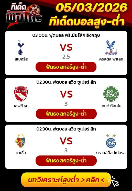 ทีเด็ดสกอร์สูงต่ำ 05/03/2026